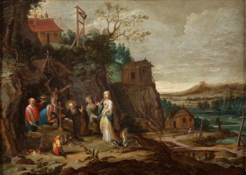 La tentation de saint Antoine - Attribué à Cornelis de Baeillieur - Tableaux et dessins Style 