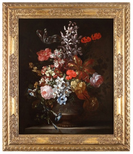Fleurs dans un vase en pierre - Jean Baptiste Monnoyer (1636 - 1699) - Tableaux et dessins Style 