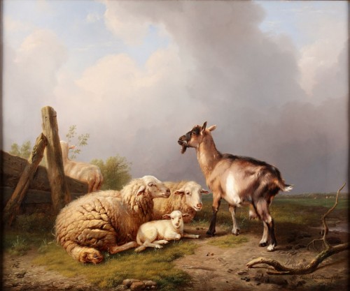 Sheep and a goat resting - Eugène Verboeckhoven (1789-1881)