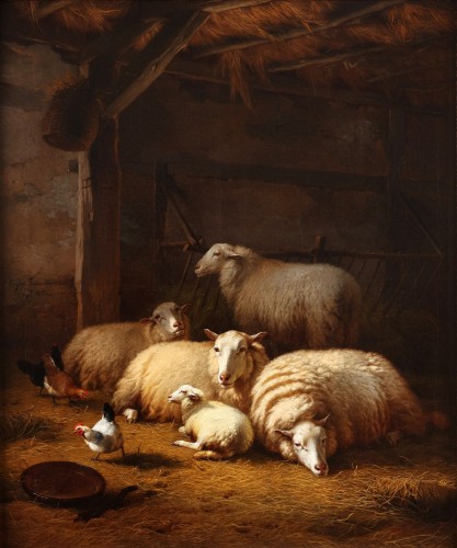 Moutons dans leur étable - Eugène Verboeckhoven (1789 - 1881) - Tableaux et dessins Style 
