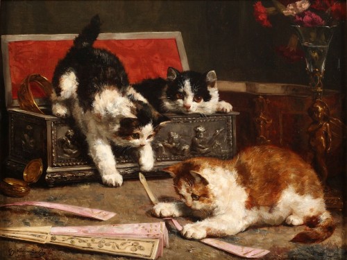 Tableaux et dessins Tableaux XIXe siècle - Les trois espiègles - Charles van den Eycken (1859-1923)