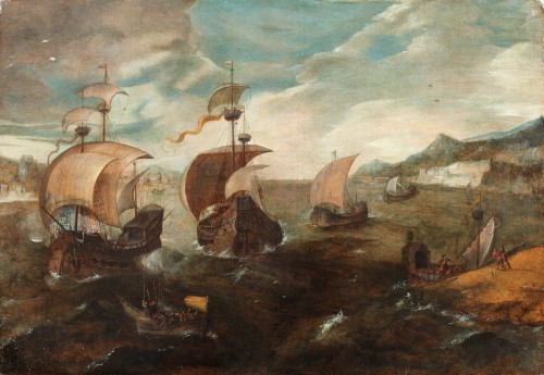 War ships of the coast - Flemish school of the 17th century - Paintings & Drawings Style 