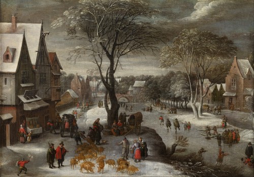 Paintings & Drawings  - Village during winter - Frans de Momper &amp; Workshop of Jan Brueghel II