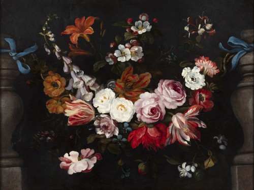Tableaux et dessins Tableaux XVIIe siècle - Une guirlande de fleurs - Jan Peter Brueghel (1628 - 1664/1684)