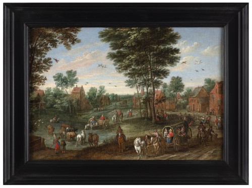 Deux paysages de village animés - Jan Frans van Bredael - Tableaux et dessins Style 