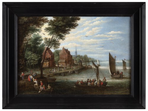 Tableaux et dessins Tableaux XVIIe siècle - Deux paysages de village animés - Jan Frans van Bredael