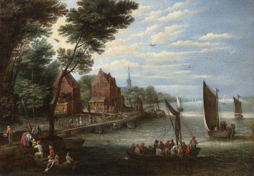 XVIIe siècle - Deux paysages de village animés - Jan Frans van Bredael