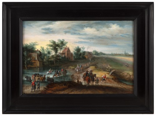 Two animated landscapes with travellers - Isaak van Oosten (1613-1661) - Paintings & Drawings Style 