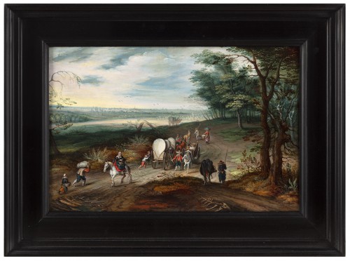 Paintings & Drawings  - Two animated landscapes with travellers - Isaak van Oosten (1613-1661)