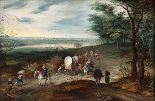 17th century - Two animated landscapes with travellers - Isaak van Oosten (1613-1661)