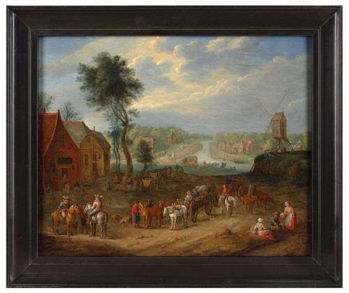 Figures and horses resting near a windmill - Joseph van Bredael - Paintings & Drawings Style 