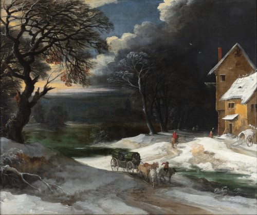 The chariot entering the village - Frans de Momper (1603 - 1660) - Paintings & Drawings Style 