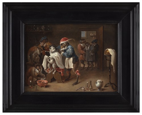 At the barber - Attributed to Ferdinand van Kessel (1648-1696)