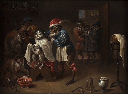 At the barber - Attributed to Ferdinand van Kessel (1648-1696) - Paintings & Drawings Style 