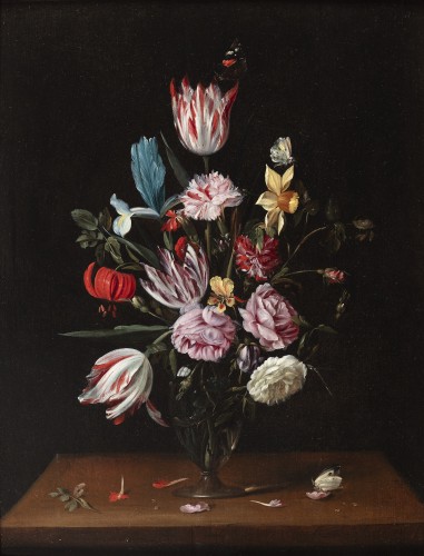 Nature morte avec fleurs sur une table - Frans Ykens - Tableaux et dessins Style 