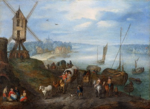 Paysage animé avec un moulin à vent - Joseph van Bredael (1688-1739)