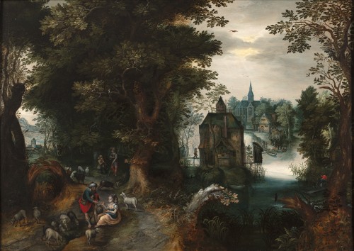 A forest landscape with Judah &amp; Tamar - Abraham Govaerts (1589 - 1626) - Paintings & Drawings Style 