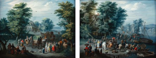 Two animated towns - Carel Beschey (1706 - 1770)