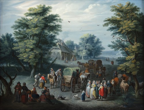 Paintings & Drawings  - Two animated towns - Carel Beschey (1706 - 1770)