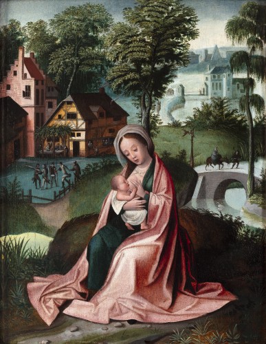 Tableaux et dessins Tableaux XVIe siècle - Le repos pendant la fuite en Égypte - École de Bruges (vers 1540)