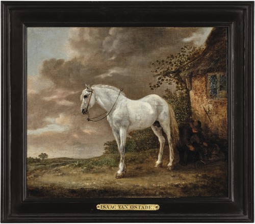 Isaac van Ostade (1621 - 1649) - Un cheval blanc attendant d'être sellé - Tableaux et dessins Style 