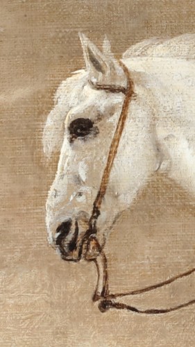 17th century - Isaac van Ostade (1621 - 1649) - A white horse waiting to be saddled