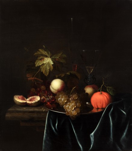 Johannes Borman (1630 - 1670) - Nature morte aux fruits sur un rebord de pierre - Tableaux et dessins Style 