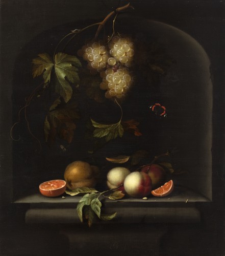 Johannes Borman (1630 - 1670) - Nature morte aux fruits sur un rebord de pierre - Tableaux et dessins Style 