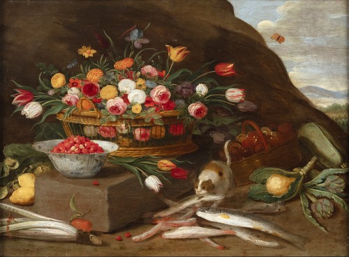 Pseudo van Kessel - Deux natures mortes - Tableaux et dessins Style 