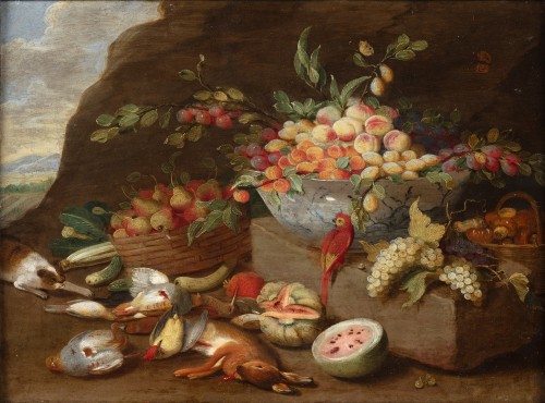 Tableaux et dessins Tableaux XVIIe siècle - Pseudo van Kessel - Deux natures mortes