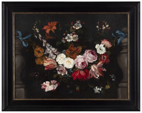 Une guirlande de fleurs - Jan Peter Brueghel (1628 - 1664) - Tableaux et dessins Style 