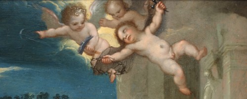 Adoration avec des anges et des putti - Attribuée à Johann König (1586 - 1642) - Jan Muller
