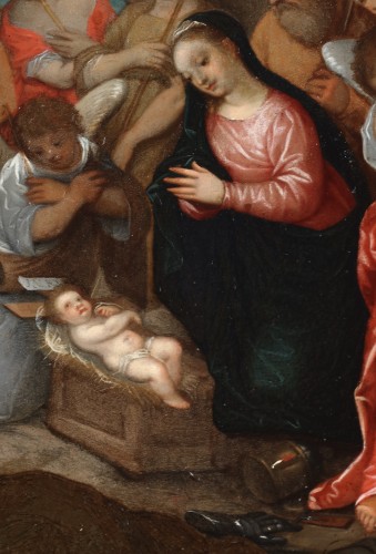 XVIIe siècle - Adoration avec des anges et des putti - Attribuée à Johann König (1586 - 1642)