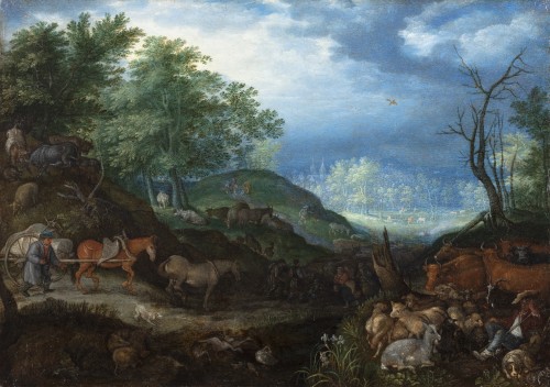 Paysage avec des chevaux, des moutons et des vaches - Roelandt Savery (1576-1639) - Tableaux et dessins Style 