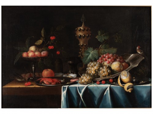 Nature morte avec une coupe en forme d'ancolie dorée et décorée - Attribuée au Pseudo