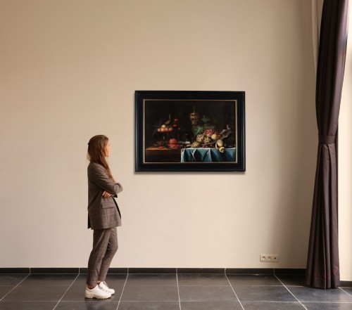 Tableaux et dessins Tableaux XVIIe siècle - Nature morte avec une coupe en forme d'ancolie dorée et décorée - Attribuée au Pseudo