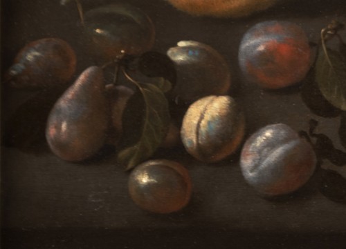Nature morte au pain, au citron et aux pruneaux - Attribuée à Giuseppe Recco - Tableaux et dessins Style 