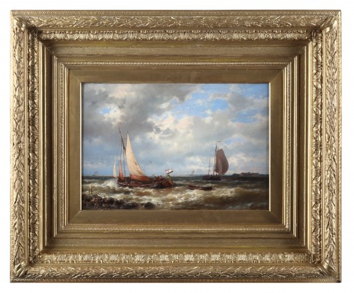 Ships near the coast by Abraham Hulk senior  (1813-1897) - Paintings & Drawings Style 