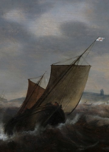 XVIIe siècle - Navires anglais dans les eaux agitées - Jacob Adriaensz. Bellevois (1621 - 1676 )
