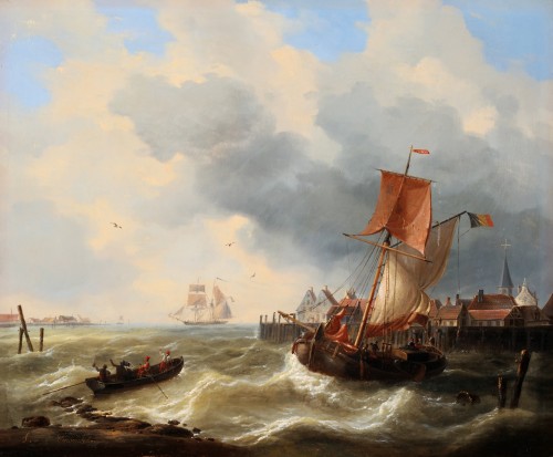 Navires quittant le port - Charles-Louis Verboeckhoven (1802-1889) - Tableaux et dessins Style 