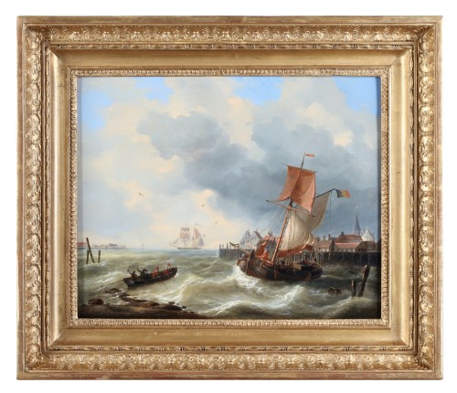 Tableaux et dessins Tableaux XIXe siècle - Navires quittant le port - Charles-Louis Verboeckhoven (1802-1889)