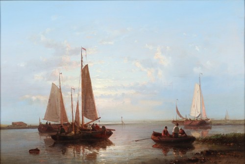 Bateaux en eau calme près du rivage - Abraham Hulk (1813-1897)