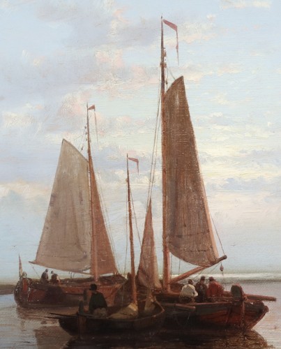 XIXe siècle - Bateaux en eau calme près du rivage - Abraham Hulk (1813-1897)