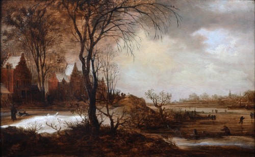 Un paysage hivernal avec des patineurs sur la glace - Frans de Momper (1603-1660) - Tableaux et dessins Style 