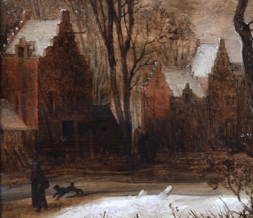 XVIIe siècle - Un paysage hivernal avec des patineurs sur la glace - Frans de Momper (1603-1660)