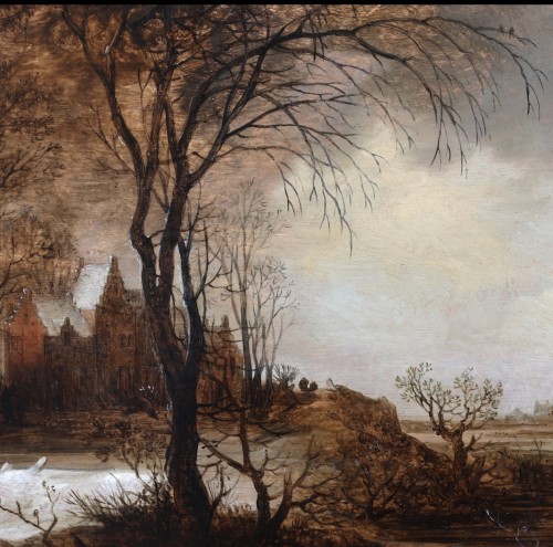 Un paysage hivernal avec des patineurs sur la glace - Frans de Momper (1603-1660) - 