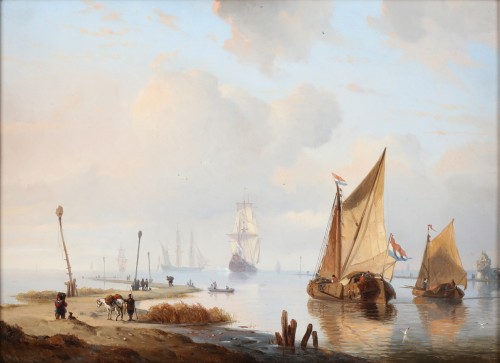 Navires quittant le port- Alexandre Thomas Francia (1815 - 1884 - Tableaux et dessins Style 