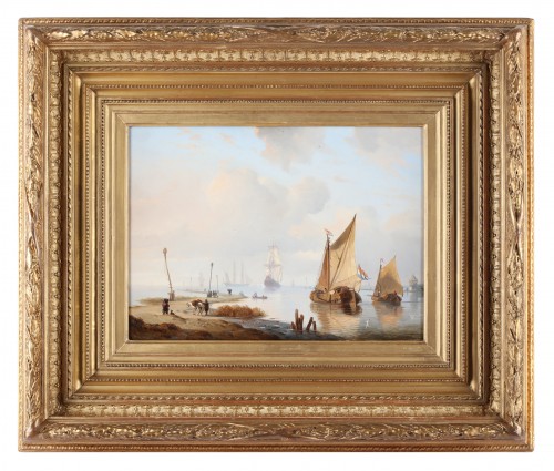 Tableaux et dessins Tableaux XIXe siècle - Navires quittant le port- Alexandre Thomas Francia (1815 - 1884