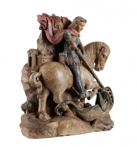 Sculpture Sculpture en pierre - Saint Georges terrassant le dragon