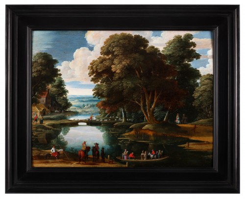 Paintings & Drawings  - An animated town near a river - Monogramist FFG, possibly Gabriel Franck